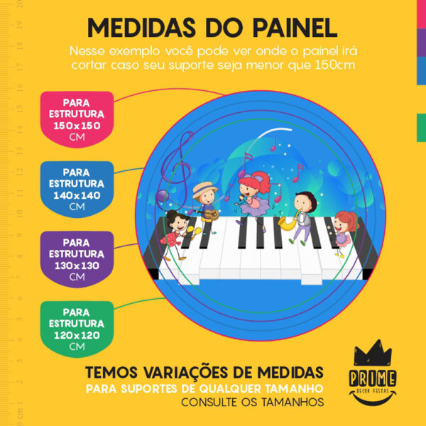 Painel Redondo 3D Musica Azul Tecido Sublimado - Image 4