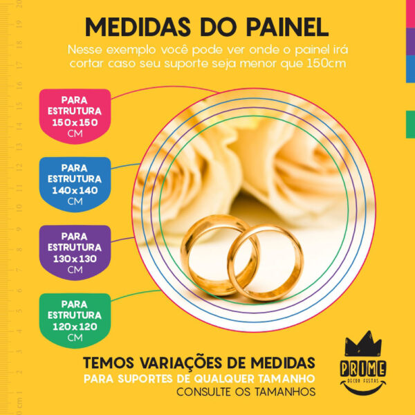 Painel Redondo 3D Noivado Aliança Tecido Sublimado - Image 4