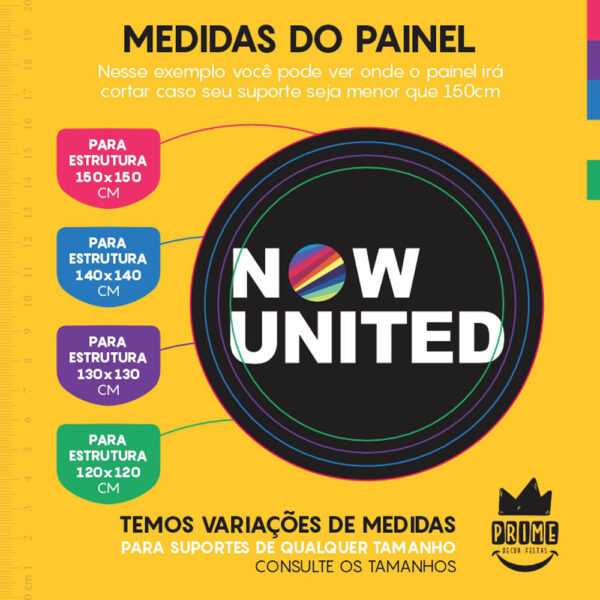 Painel Redondo 3D Now United Preto Tecido Sublimado - Image 4