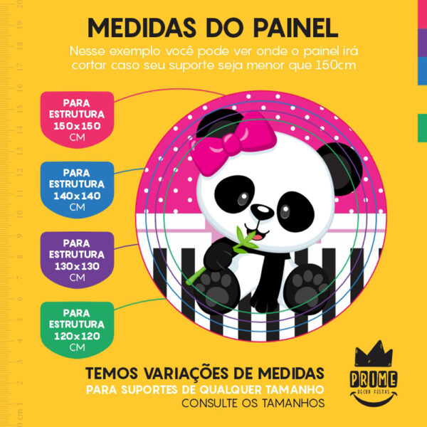 Painel Redondo 3D Panda Rosa Tecido Sublimado - Image 4