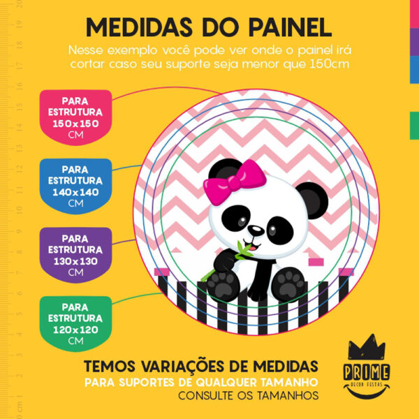 Painel Redondo 3D Panda Listra Rosa Tecido Sublimado - Image 4