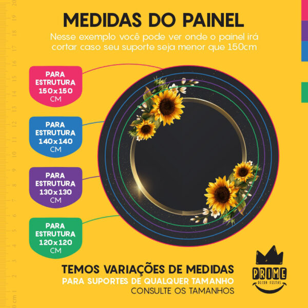 Painel Redondo 3D Girassol Tecido Sublimado - Image 4