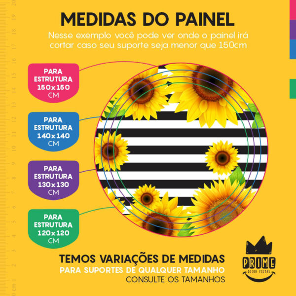Painel Redondo 3D Girassol Tecido Sublimado - Image 4