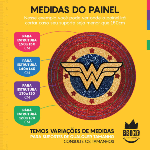 Trio Capa Cilindro + Painel Redondo 3D Mulher Maravilha Vermelho 1,50m Veste Fácil - Image 4