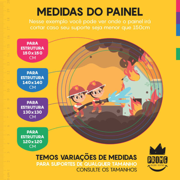 Trio Capa Cilindro + Painel Redondo 3D Bombeiro 1,50m Veste Fácil - Image 4