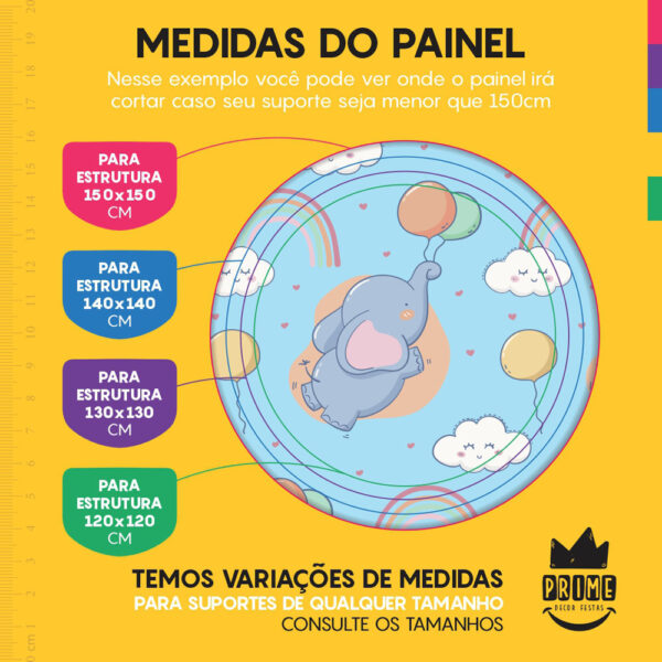 Trio Capa Cilindro + Painel Redondo 3D Elefantinho 1,50m Veste Fácil - Image 4