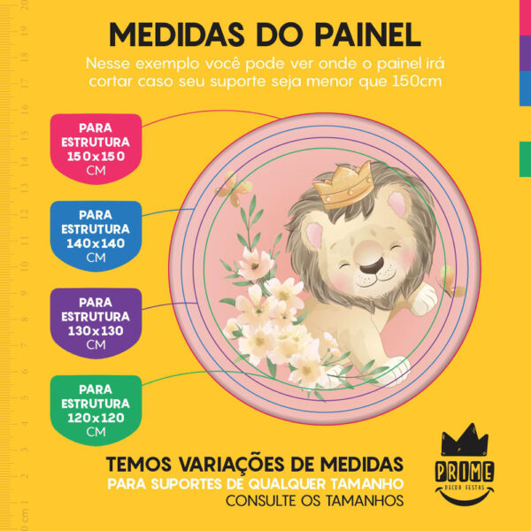 Trio Capa Cilindro + Painel Redondo 3D Leãozinho Cute 1,50m Veste Fácil - Image 4