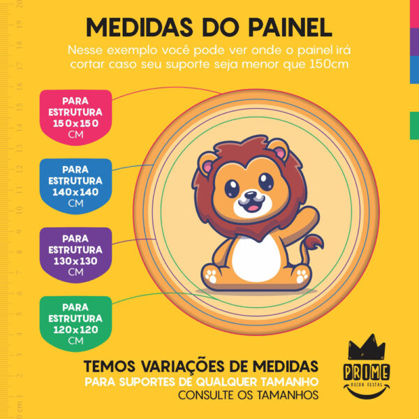 Trio Capa Cilindro + Painel Redondo 3D Leãozinho Cute 1,50m Veste Fácil - Image 4
