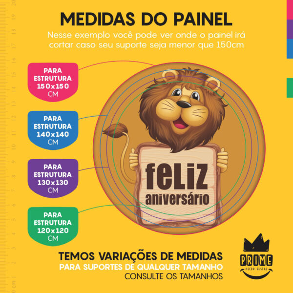 Trio Capa Cilindro + Painel Redondo 3D Leãozinho Cute 1,50m Veste Fácil - Image 4