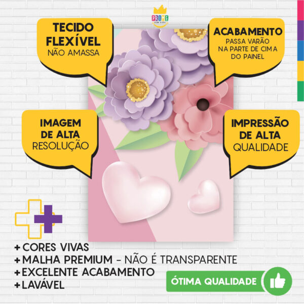 Kit Casado Dia das Mães Painel Redondo Trio Capas Cilindro Retangular Vertical Em Tecido - Image 5