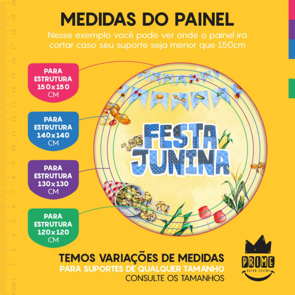 Painel Redondo 3D Festa Junina Amarelo Tecido Sublimado - Image 4
