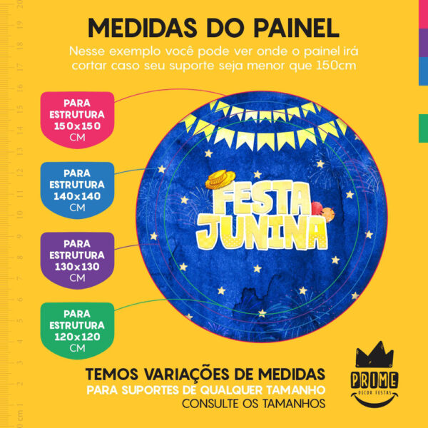 Painel Redondo 3D Festa Junina Azul Tecido Sublimado - Image 4