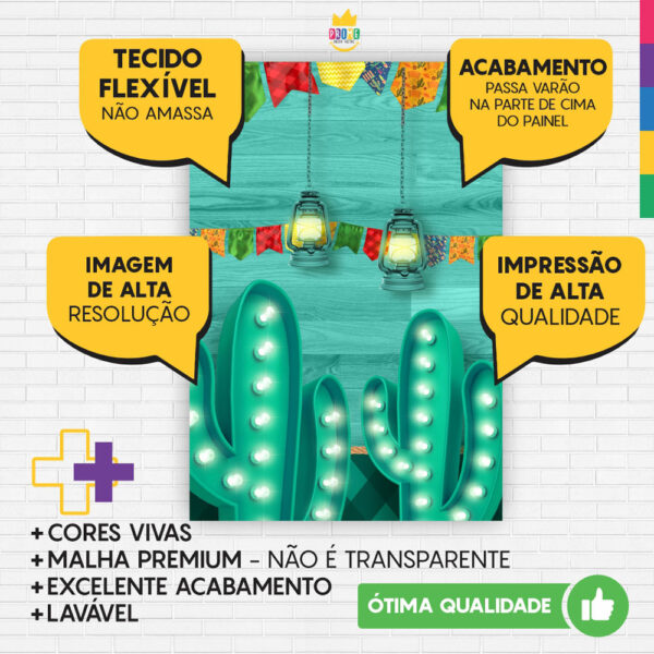 Painel de Festa Retangular 3D Festa Junina Cactus  Casadinho 1,50m x 2,20 - Image 3