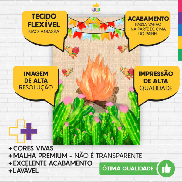 Painel de Festa Retangular 3D Festa Junina Fogueira Casadinho 1,50m x 2,20 - Image 3