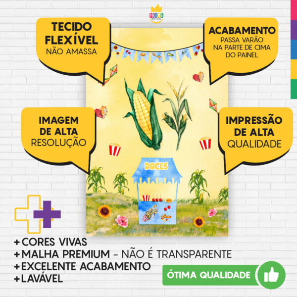 Painel de Festa Retangular 3D Festa Junina Amarelo Casadinho 1,50m x 2,20 - Image 3
