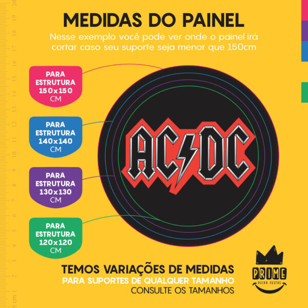 Trio Capa Cilindro + Painel Redondo 3D Rock ACDC 1,50m Veste Fácil - Image 4