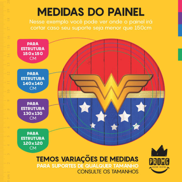 Trio Capa Cilindro + Painel Redondo 3D Mulher Maravilha 1,50m Veste Fácil - Image 4