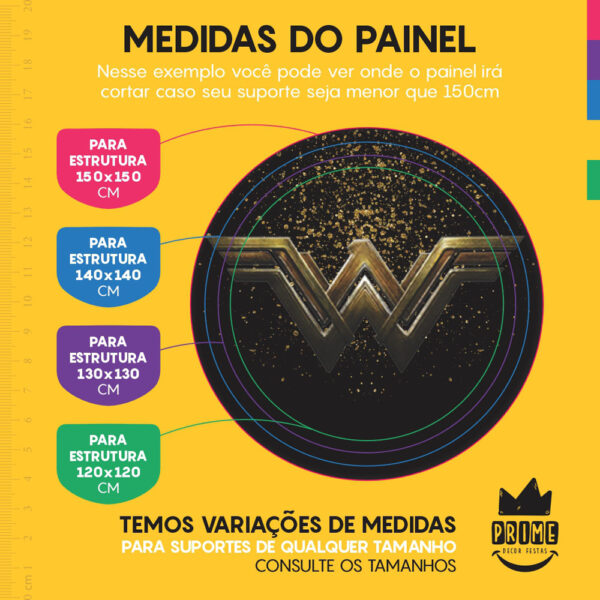 Trio Capa Cilindro + Painel Redondo 3D Mulher Maravilha 1,50m Veste Fácil - Image 4