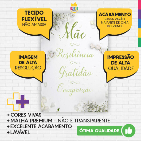 Kit Casado Dia das Mães Gratidão Painel Redondo Trio Capas Cilindro Retangular Vertical Em Tecido - Image 5