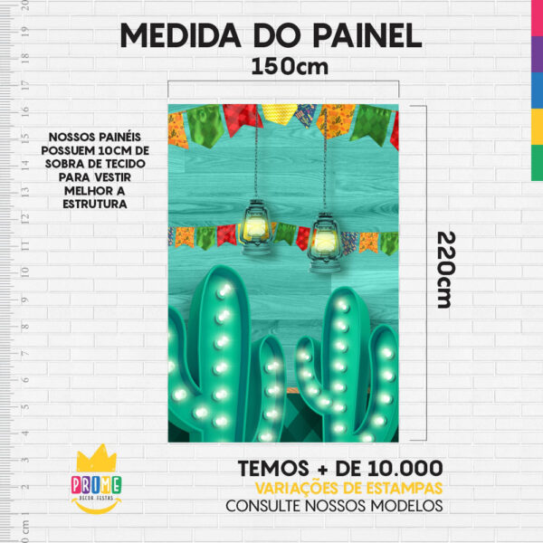 Painel de Festa Retangular 3D Festa Junina Cactus  Casadinho 1,50m x 2,20 - Image 4