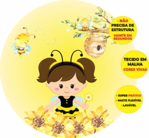 Painel Redondo 3D Abelhinha Abre Fácil Tecido