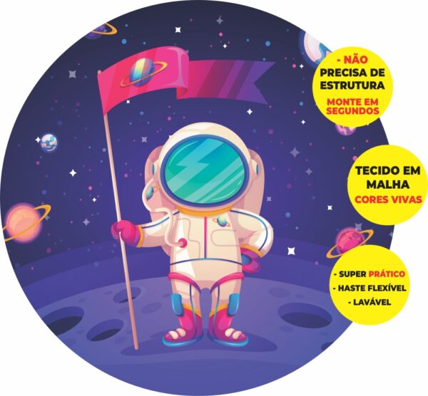 Painel Redondo 3D Astronauta Abre Fácil Tecido