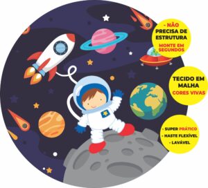 Painel Redondo 3D Astronauta Abre Fácil Tecido