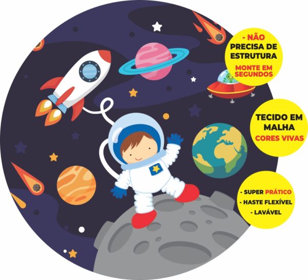 Painel Redondo 3D Astronauta Abre Fácil Tecido