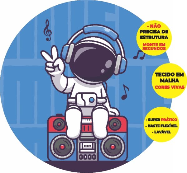 Painel Redondo 3D Astronauta Abre Fácil Tecido