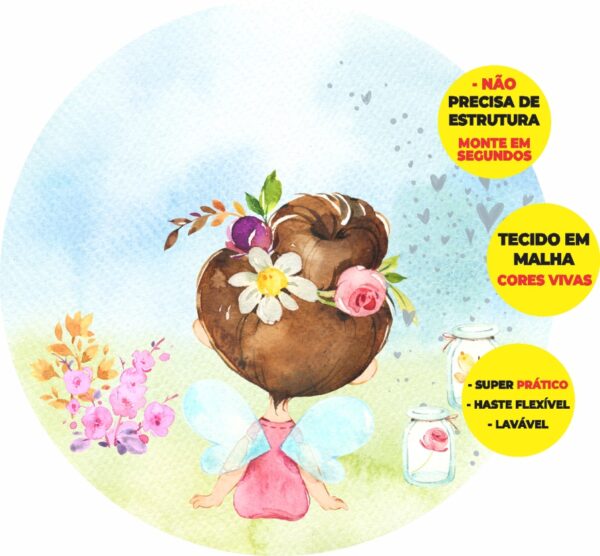 Painel Redondo 3D Bosque Fadinha Abre Fácil Tecido