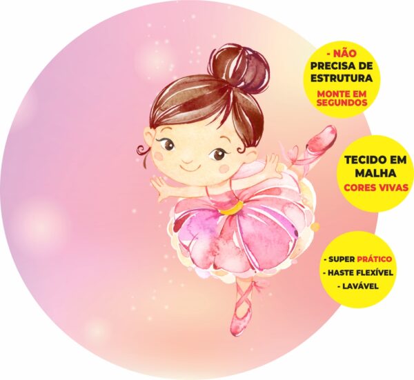 Painel Redondo 3D Bailarina Abre Fácil Tecido