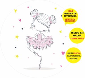 Painel Redondo 3D Bailarina Abre Fácil Tecido