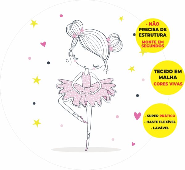 Painel Redondo 3D Bailarina Abre Fácil Tecido