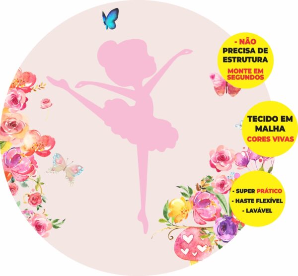 Painel Redondo 3D Bailarina Abre Fácil Tecido