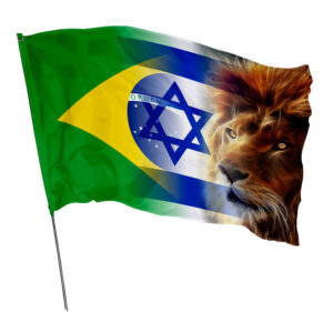 Bandeira Brasil Israel Leão de Judá Em Tecido Oxford