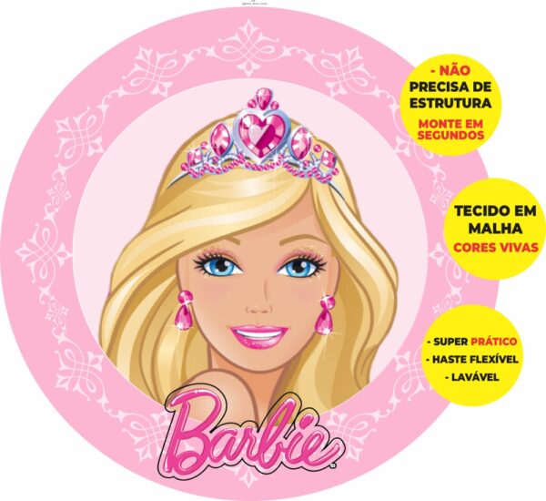 Painel Redondo 3D Barbie Abre Fácil Tecido