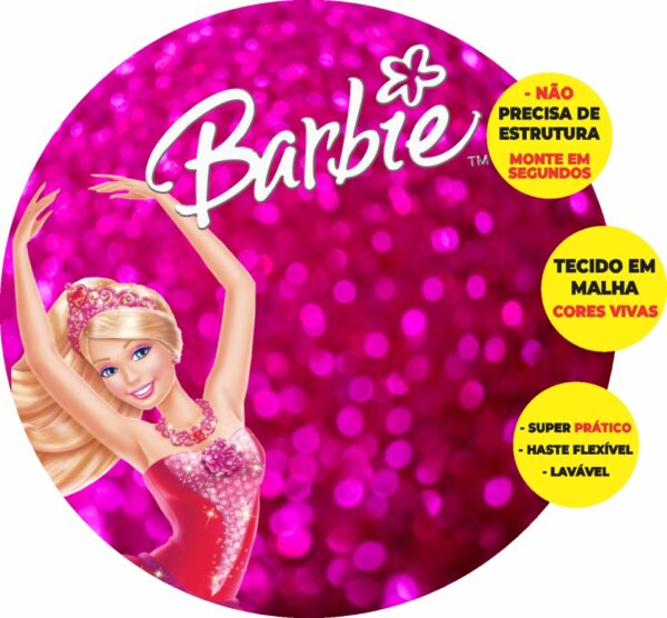 Painel Redondo 3D Barbie Abre Fácil Tecido