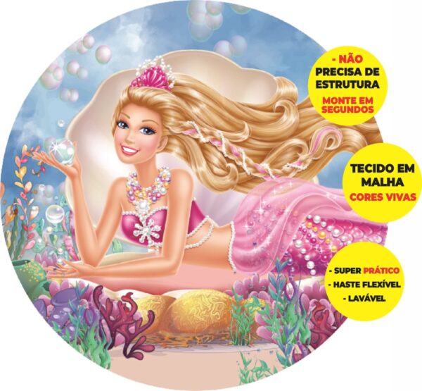 Painel Redondo 3D Barbie Abre Fácil Tecido