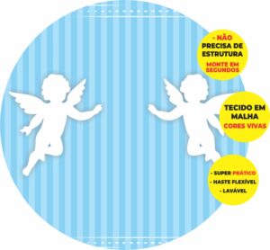 Painel Redondo 3D Batizado Abre Fácil Tecido