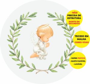 Painel Redondo 3D Batizado Abre Fácil Tecido
