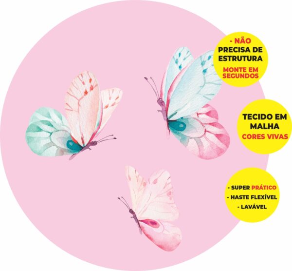 Painel Redondo 3D Borboletas Abre Fácil Tecido