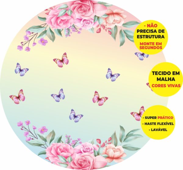 Painel Redondo 3D Borboletas Abre Fácil Tecido