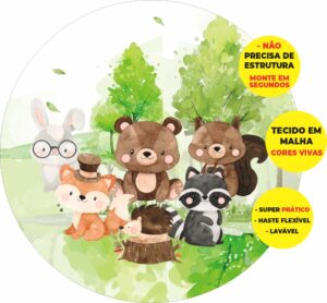 Painel Redondo 3D Bosque Encantado Abre Fácil Tecido