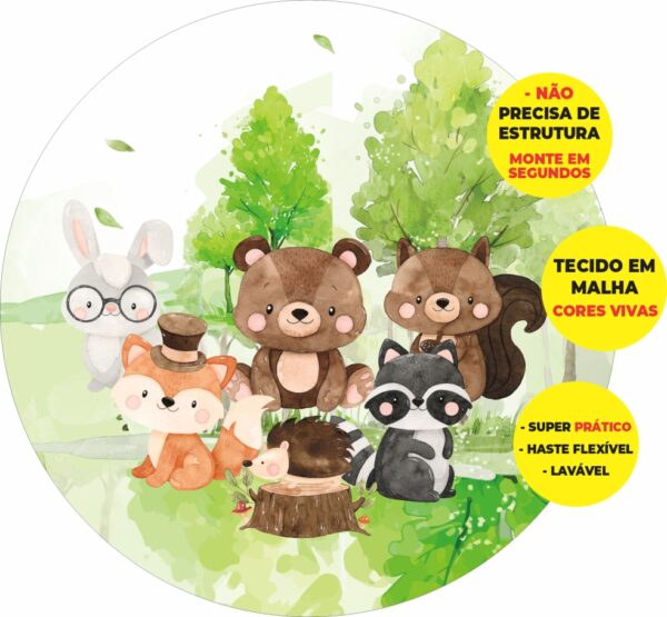 Painel Redondo 3D Bosque Encantado Abre Fácil Tecido