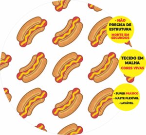 Painel Redondo 3D Cachorro Quente Abre Fácil Tecido