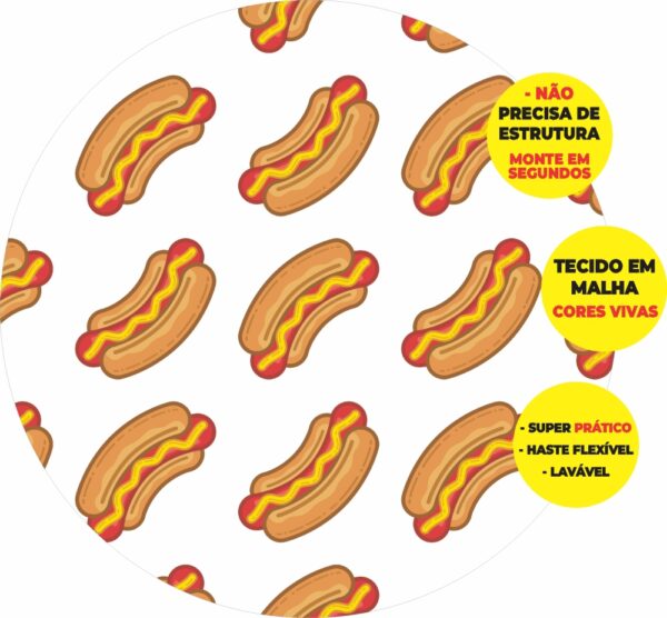 Painel Redondo 3D Cachorro Quente Abre Fácil Tecido