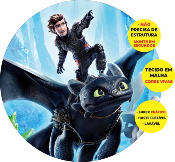 Painel Redondo 3D Como Treinar Seu Dragão Abre Fácil Tecido