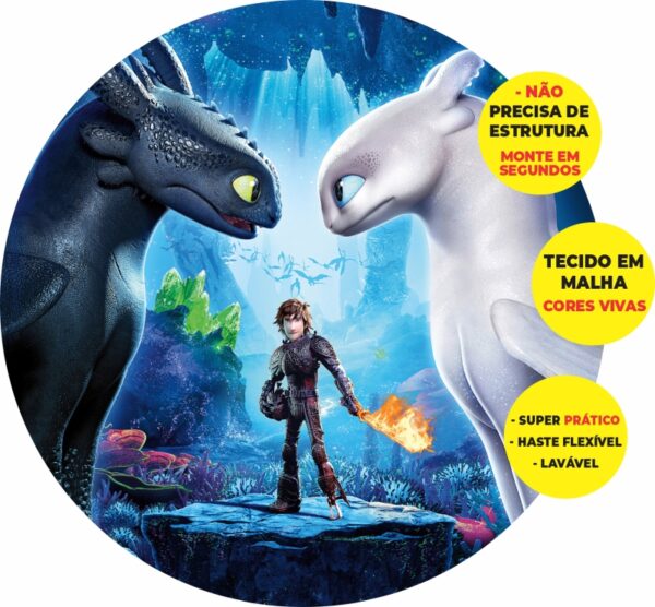 Painel Redondo 3D Como Treinar Seu Dragão Abre Fácil Tecido