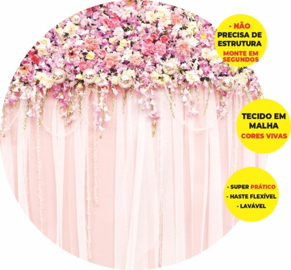 Painel Redondo 3D Cortina De Flores Abre Fácil Tecido