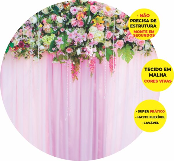 Painel Redondo 3D Cortina De Flores Abre Fácil Tecido
